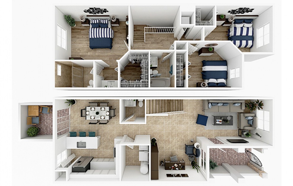 C4 3 Bed 2.5 Bath Apartment Floorplan at The Isles 