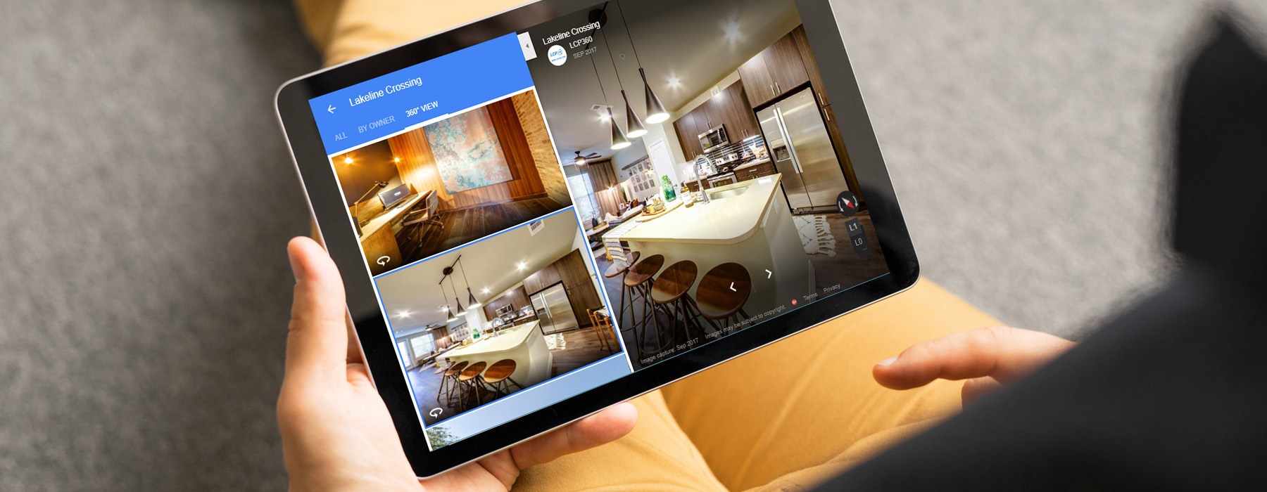 Person viewing the apartment on a tablet